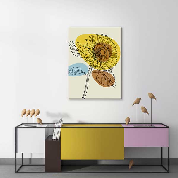 Detaylı Ayçiçeği Çizimli Minimal Duvar Tablosu 13961