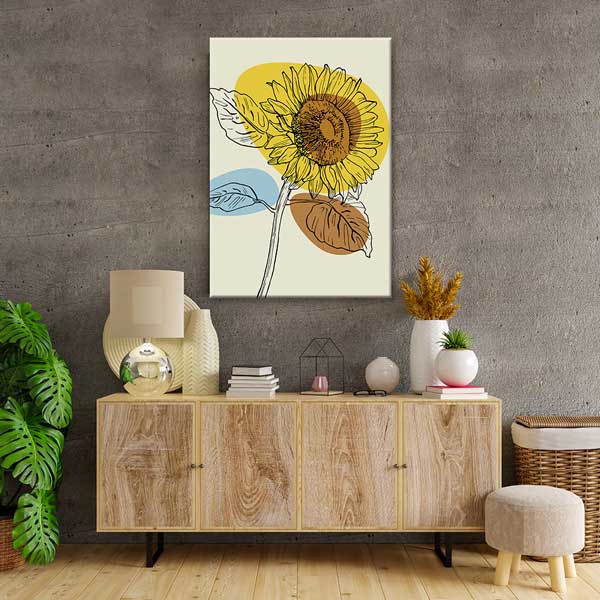 Detaylı Ayçiçeği Çizimli Minimal Duvar Tablosu 13961