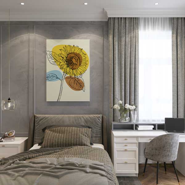 Detaylı Ayçiçeği Çizimli Minimal Duvar Tablosu 13961