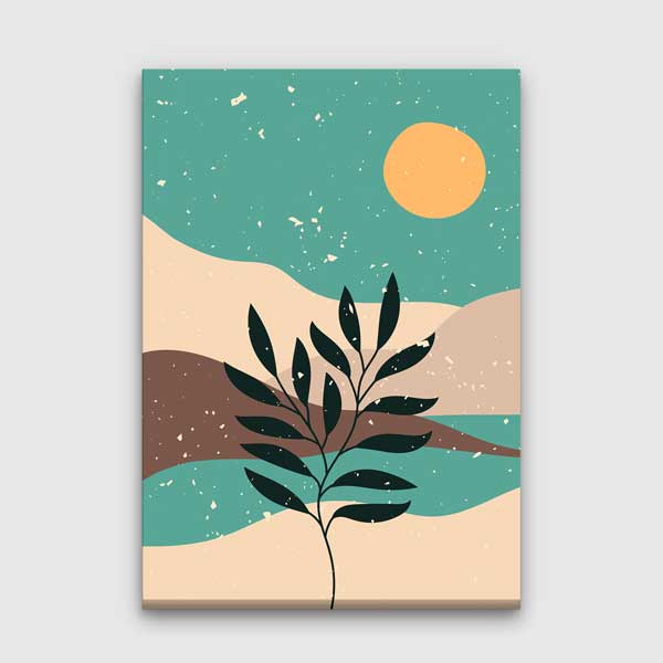 Minimal Güneş ve Yaprak Silüeti Duvar Tablosu 13945