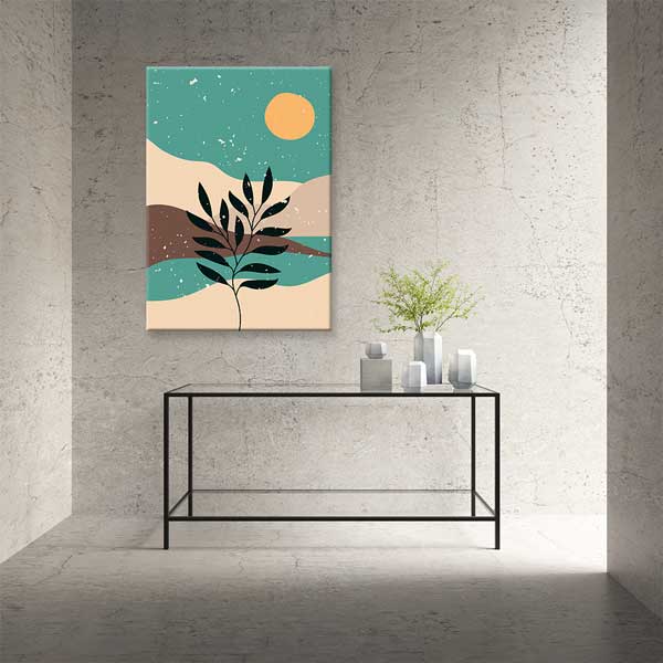 Minimal Güneş ve Yaprak Silüeti Duvar Tablosu 13945