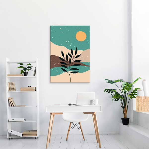 Minimal Güneş ve Yaprak Silüeti Duvar Tablosu 13945