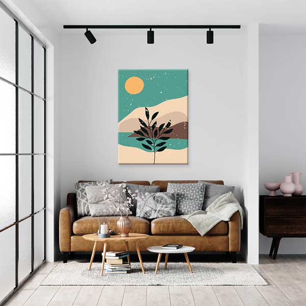 Minimal Güneş ve Yaprak Silüeti Duvar Tablosu 13945