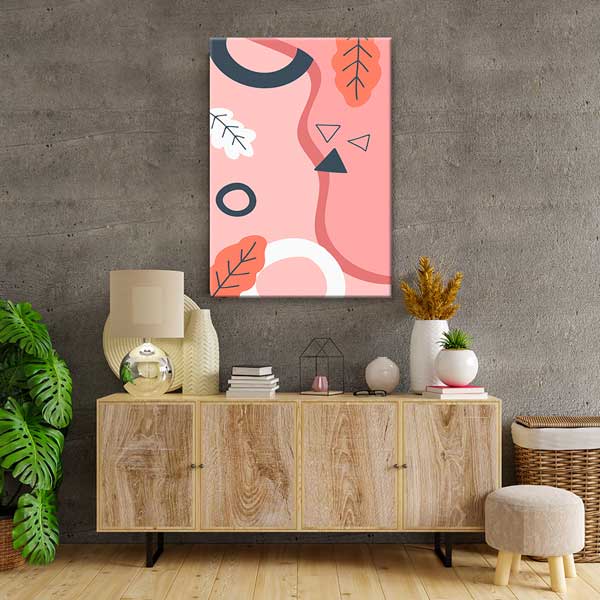 Soyut Formlu Minimal Pembe Duvar Tablosu 13946