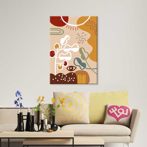 Soyut Bitki ve Güneş Formlu Minimal Duvar Tablosu 13951