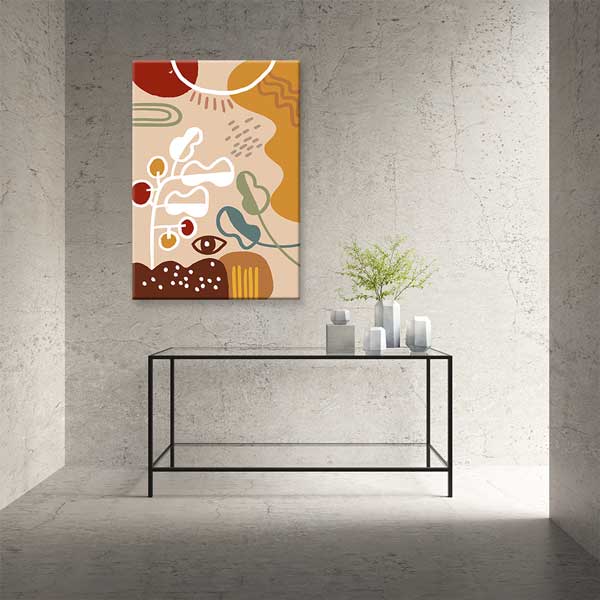 Soyut Bitki ve Güneş Formlu Minimal Duvar Tablosu 13951