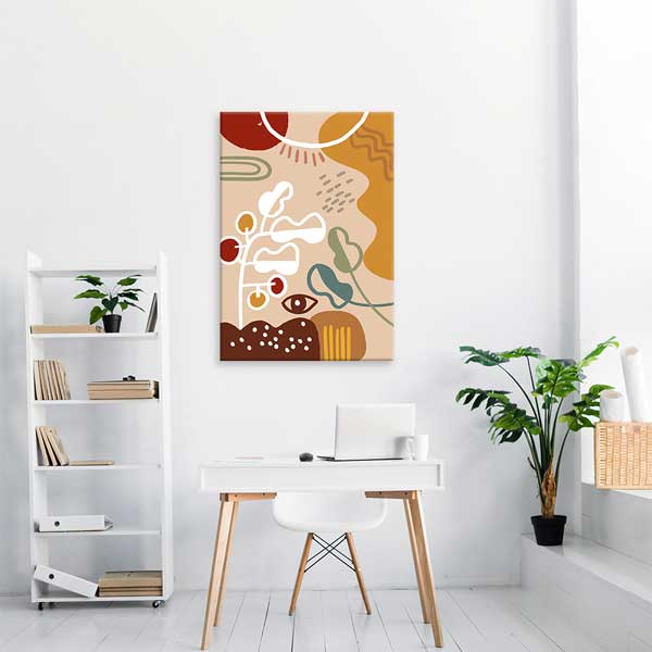 Soyut Bitki ve Güneş Formlu Minimal Duvar Tablosu 13951