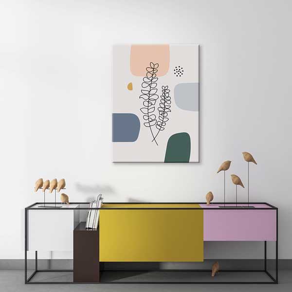 Çizgi Bitki Figürlü Pastel Minimal Duvar Tablosu 13957