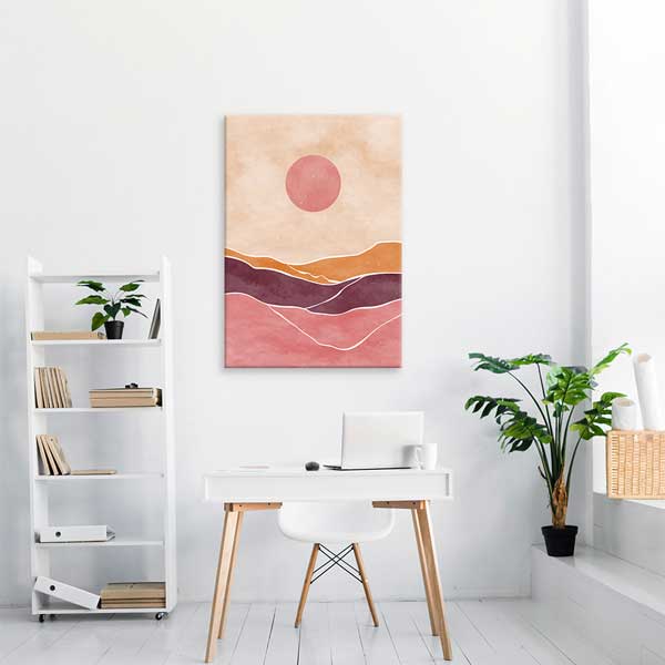 Pastel Tonlu Soyut Güneş Manzarası Minimal Duvar Tablosu 13974