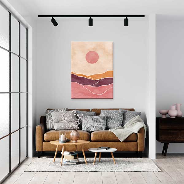 Pastel Tonlu Soyut Güneş Manzarası Minimal Duvar Tablosu 13974