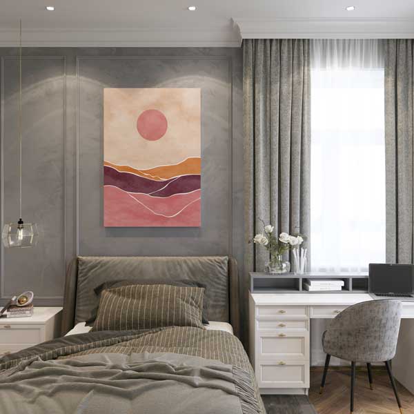 Pastel Tonlu Soyut Güneş Manzarası Minimal Duvar Tablosu 13974