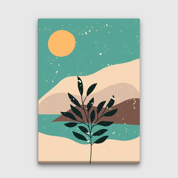 Minimal Güneş ve Yaprak Kompozisyonlu Duvar Tablosu 13944