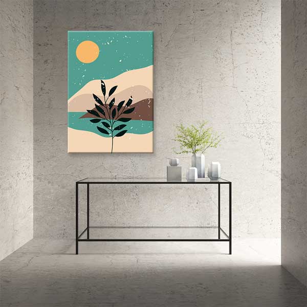 Minimal Güneş ve Yaprak Kompozisyonlu Duvar Tablosu 13944
