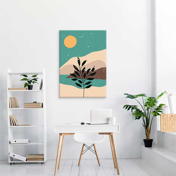 Minimal Güneş ve Yaprak Kompozisyonlu Duvar Tablosu 13944