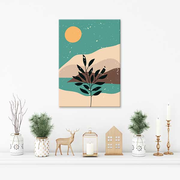 Minimal Güneş ve Yaprak Kompozisyonlu Duvar Tablosu 13944