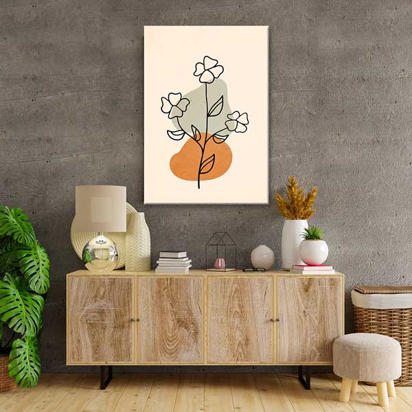 Üç Çiçek Figürlü Pastel Minimal Duvar Tablosu 13959