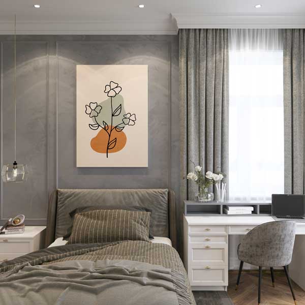 Üç Çiçek Figürlü Pastel Minimal Duvar Tablosu 13959