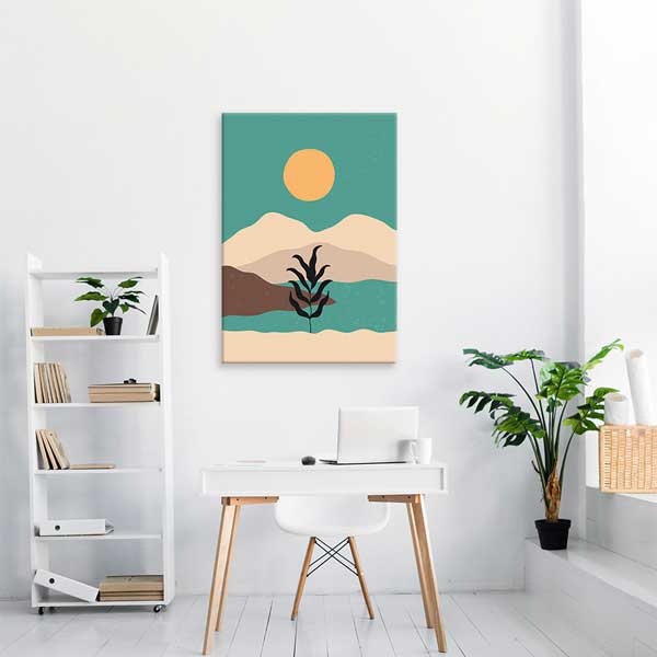 minimal-wall-decor-13968-03 Minimal Güneşli Dağ ve Bitki Kompozisyonlu Duvar Tablosu 13968