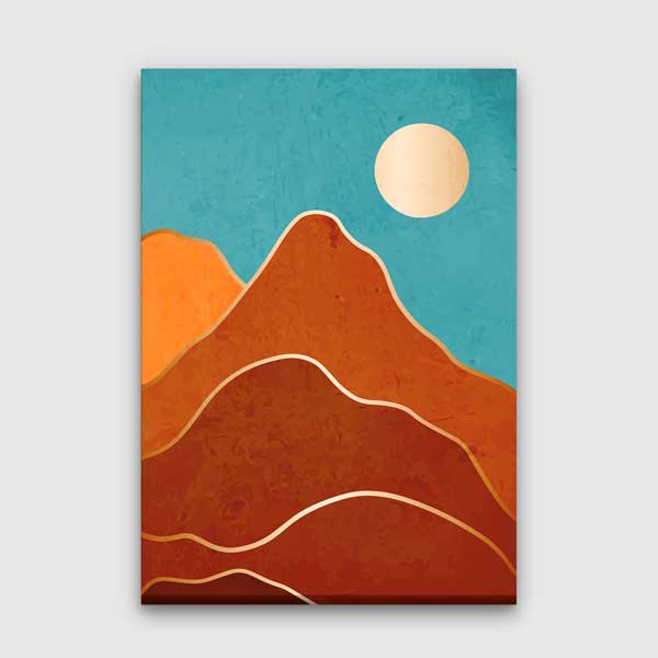 Turkuaz Gökyüzü ve Güneşli Soyut Dağ Minimal Kanvas Tablo 13985