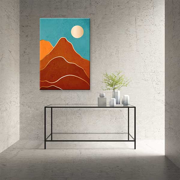 Turkuaz Gökyüzü ve Güneşli Soyut Dağ Minimal Kanvas Tablo 13985
