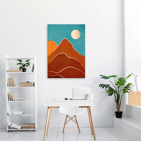 Turkuaz Gökyüzü ve Güneşli Soyut Dağ Minimal Kanvas Tablo 13985