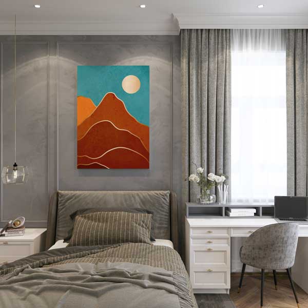 Turkuaz Gökyüzü ve Güneşli Soyut Dağ Minimal Kanvas Tablo 13985