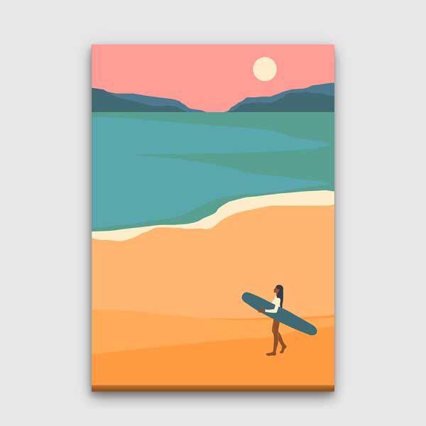 Sörfçü Figürlü Sahil Manzarası Minimal Kanvas Tablo 13987