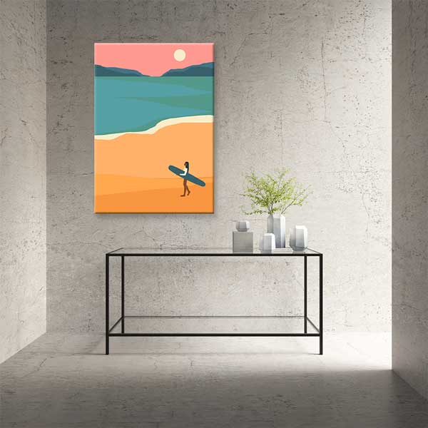 Sörfçü Figürlü Sahil Manzarası Minimal Kanvas Tablo 13987
