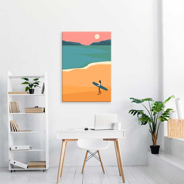 Sörfçü Figürlü Sahil Manzarası Minimal Kanvas Tablo 13987