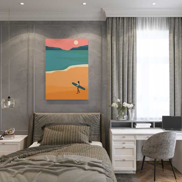 Sörfçü Figürlü Sahil Manzarası Minimal Kanvas Tablo 13987