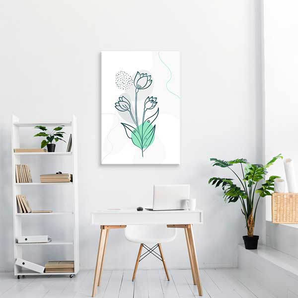 Lotus Çiçeği Çizgi Sanatı Minimal Duvar Tablosu 13953