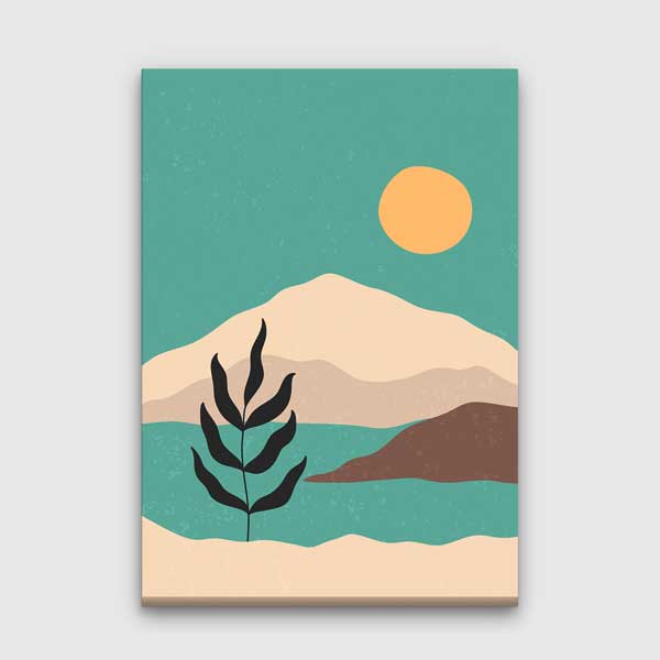 Minimal Güneş ve Dağ Silüeti Duvar Tablosu 13969