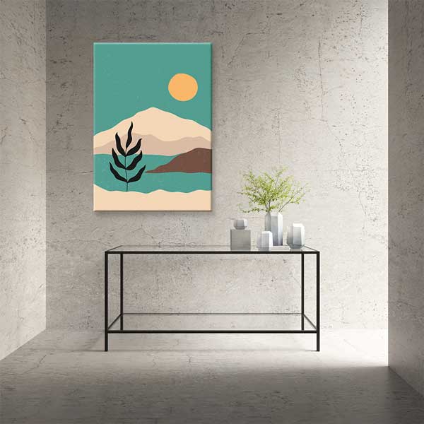 Minimal Güneş ve Dağ Silüeti Duvar Tablosu 13969