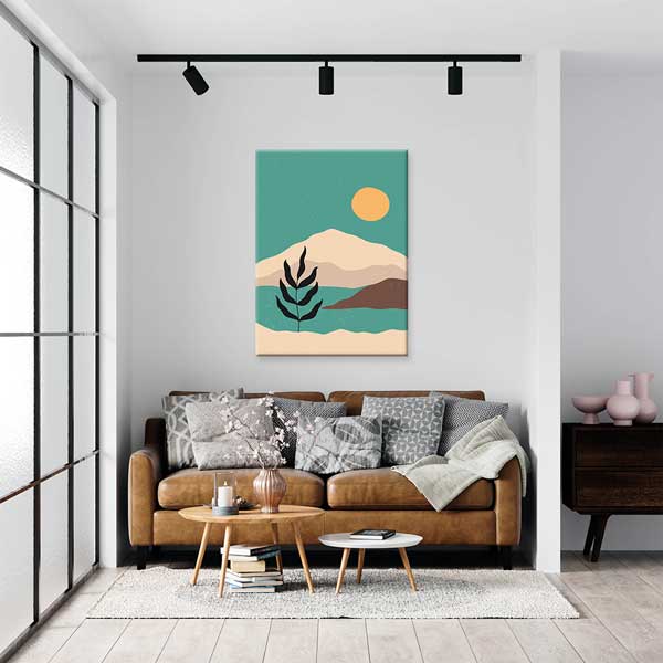 Minimal Güneş ve Dağ Silüeti Duvar Tablosu 13969
