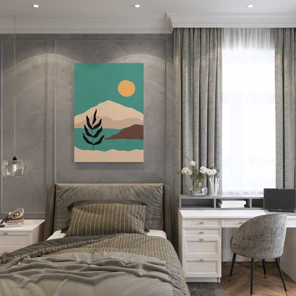 Minimal Güneş ve Dağ Silüeti Duvar Tablosu 13969