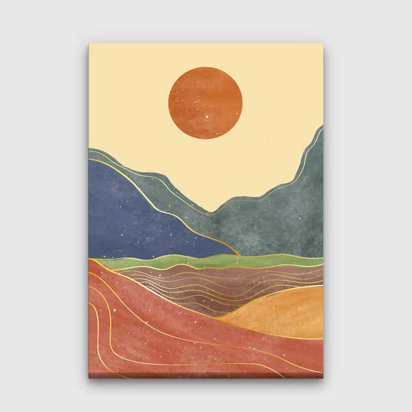 Soyut Güneşli Dağ Manzarası Minimal Duvar Tablosu 13971
