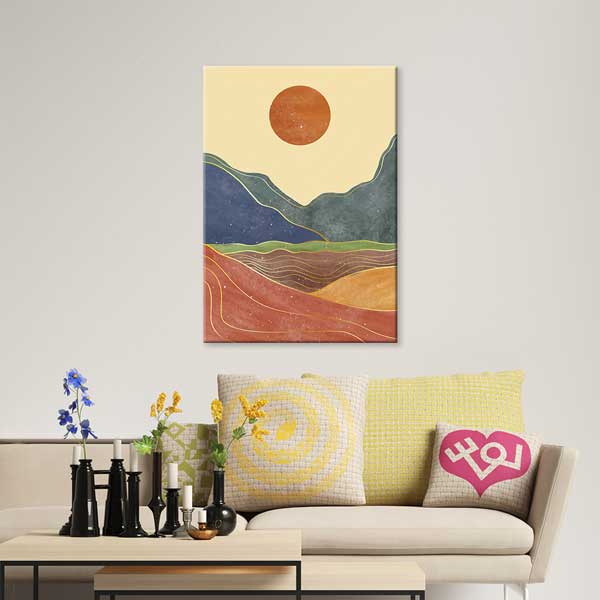 Soyut Güneşli Dağ Manzarası Minimal Duvar Tablosu 13971