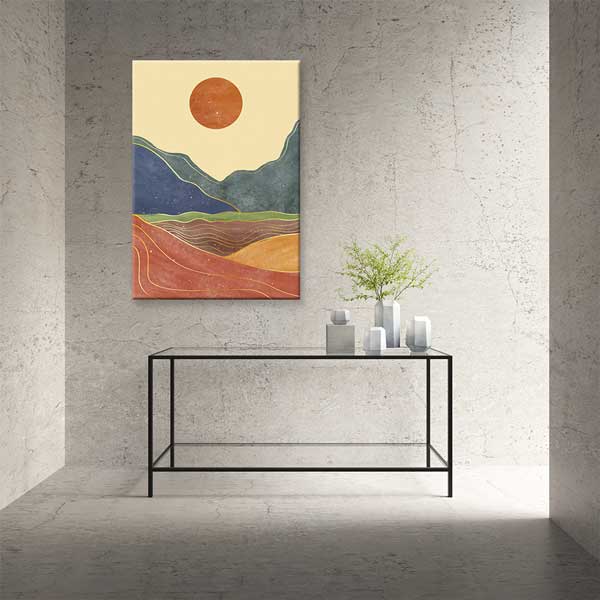 Soyut Güneşli Dağ Manzarası Minimal Duvar Tablosu 13971
