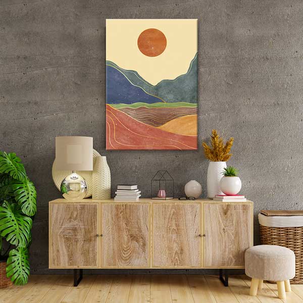 Soyut Güneşli Dağ Manzarası Minimal Duvar Tablosu 13971