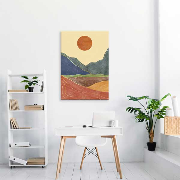 Soyut Güneşli Dağ Manzarası Minimal Duvar Tablosu 13971