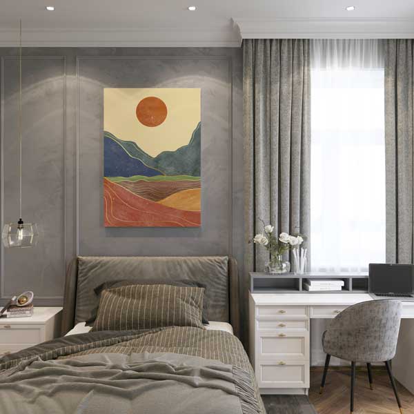 Soyut Güneşli Dağ Manzarası Minimal Duvar Tablosu 13971