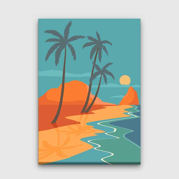Palmiye Ağaçlı Sahil Manzarası Minimal Kanvas Tablo 13986