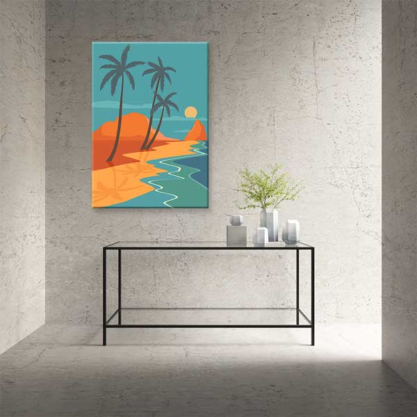 Palmiye Ağaçlı Sahil Manzarası Minimal Kanvas Tablo 13986