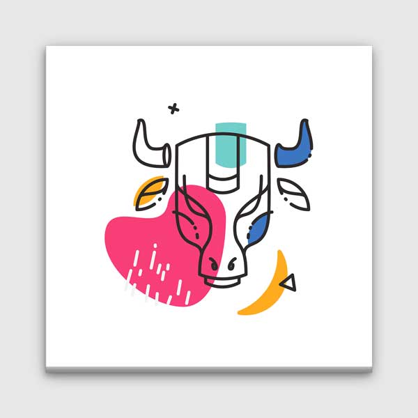 Renk Bloklu Soyut Boğa Figürlü Minimal Kanvas Tablo 13993