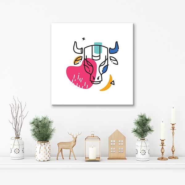 Renk Bloklu Soyut Boğa Figürlü Minimal Kanvas Tablo 13993