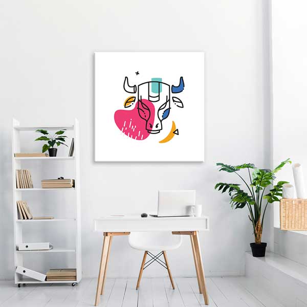 Renk Bloklu Soyut Boğa Figürlü Minimal Kanvas Tablo 13993