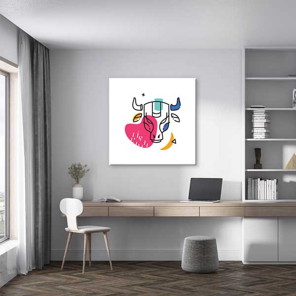 Renk Bloklu Soyut Boğa Figürlü Minimal Kanvas Tablo 13993