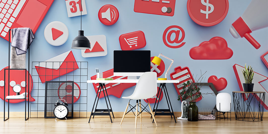 Sosyal Medya ve Dijital İkonlar Temalı Modern Ofis Duvar Kağıdı 5389