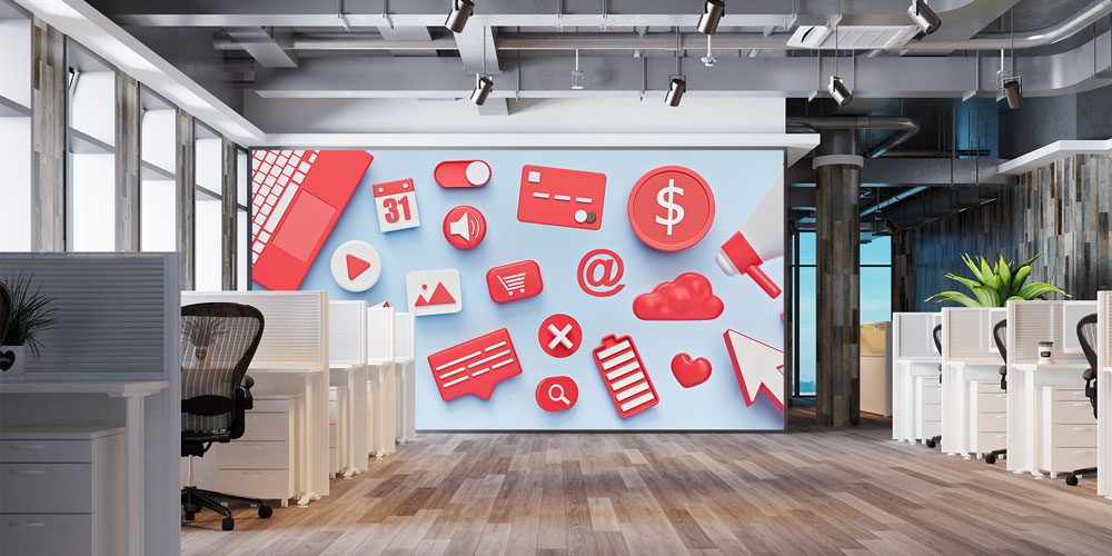 Sosyal Medya ve Dijital İkonlar Temalı Modern Ofis Duvar Kağıdı 5389