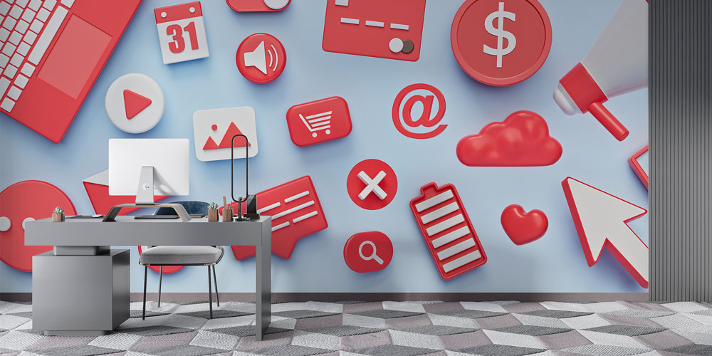 Sosyal Medya ve Dijital İkonlar Temalı Modern Ofis Duvar Kağıdı 5389